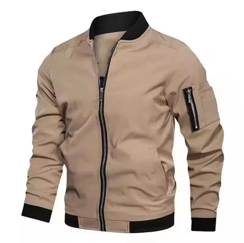 MunaWear - Bomber Jackets - Caden – Classic Men's Bomber Jacket With Zipper For Effortless Style - Khaki / 3XL