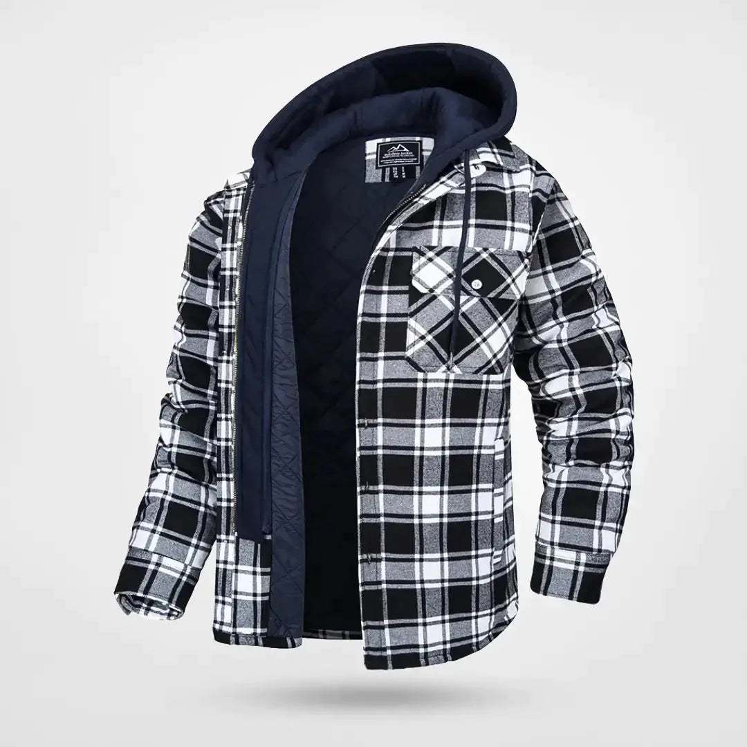 Caden – Stylish Men's Hooded Bomber Jacket With Checkered Pattern For Winter Warmth 1