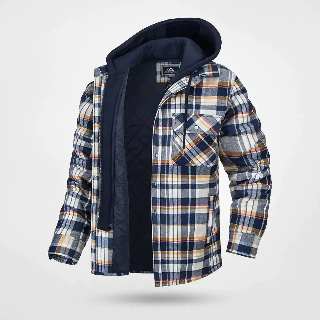 Caden – Stylish Men's Hooded Bomber Jacket With Checkered Pattern For Winter Warmth 4