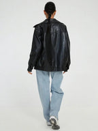 Liora - Oversized Black Leather Bomber Jacket With Zipper Front For Effortless Street Style 3