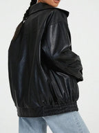 Liora - Oversized Black Leather Bomber Jacket With Zipper Front For Effortless Street Style 0
