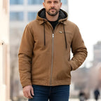 MunaWear - Bomber Jackets - Vornex - Rugged Men's Jacket With Hooded Design For Casual Outings And Everyday Wear - Brown / 5XL