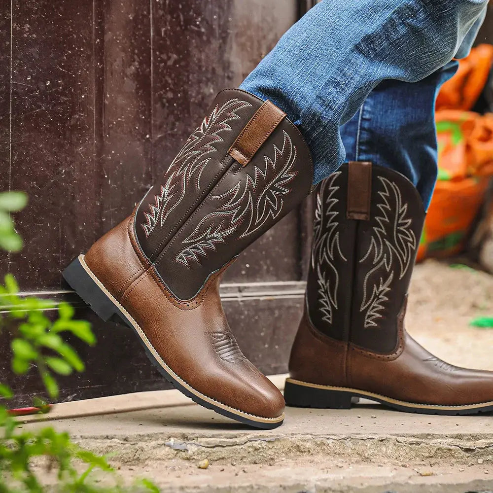 Caden - Classic Men's Cowboy Boots With Square Toe Design For Everyday Wear 1