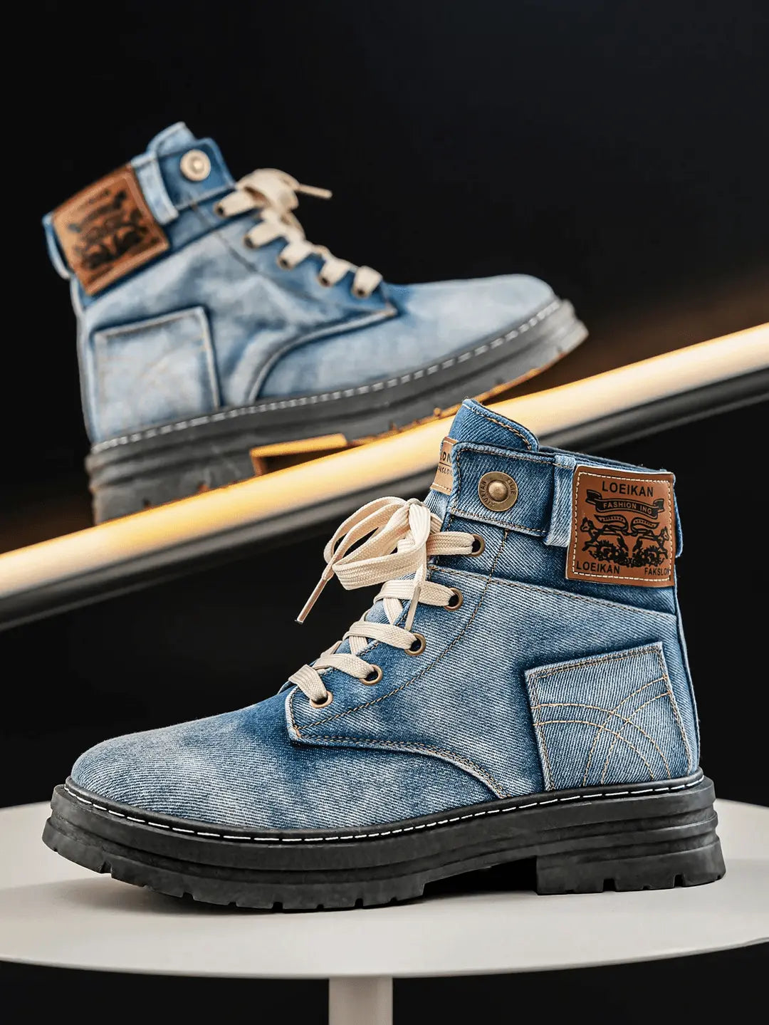 Caden - Rugged Men's Lace-Up Denim Boots With Casual Street Style For Everyday Wear 2