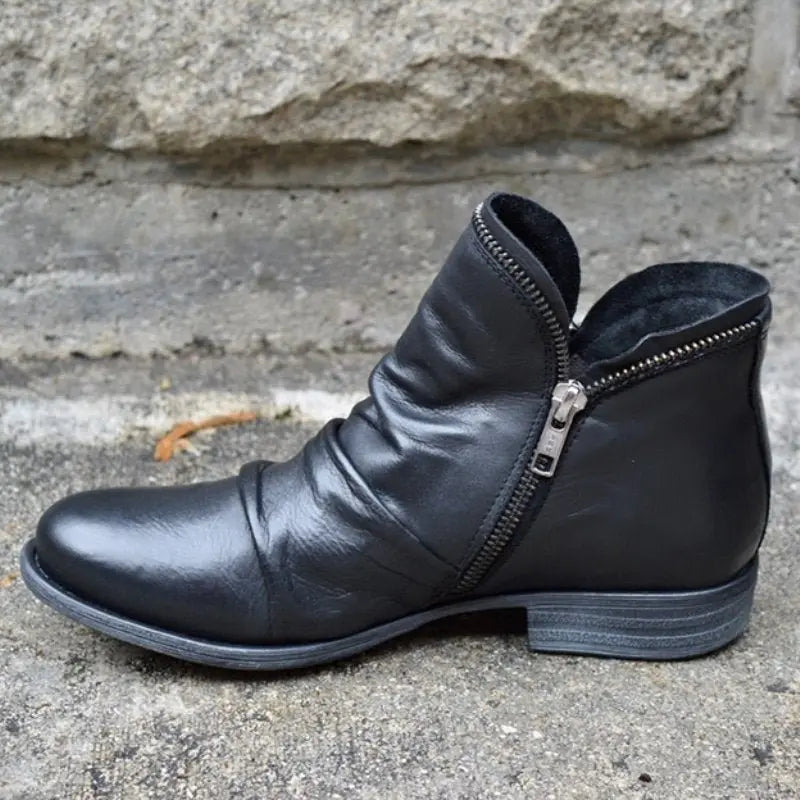 Liora - Stylish Black Ankle Boots With Low Heel And Ruched Detailing For Everyday Wear 0