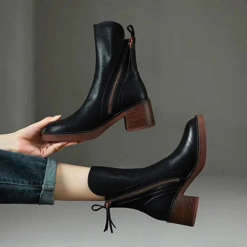 Liora - Stylish Black Ankle Boots With Zip Closure And Block Heel For Everyday Wear 0