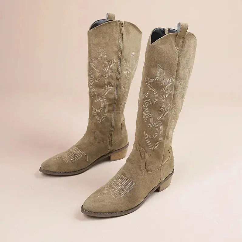 Liora - Stylish Knee High Cowgirl Boots With Embroidered Design For Casual Outings 5