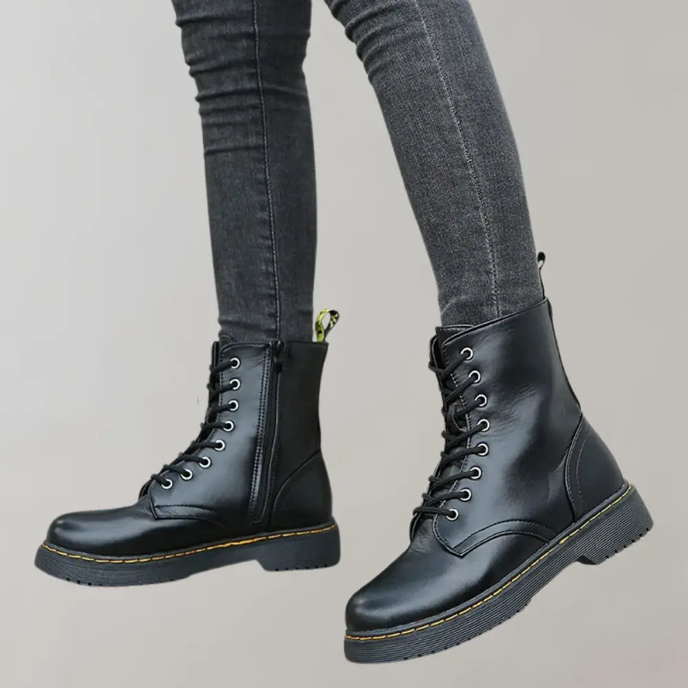 Liora - Stylish Women's Black Lace-Up Combat Boots With Durable Sole For Everyday Wear 4