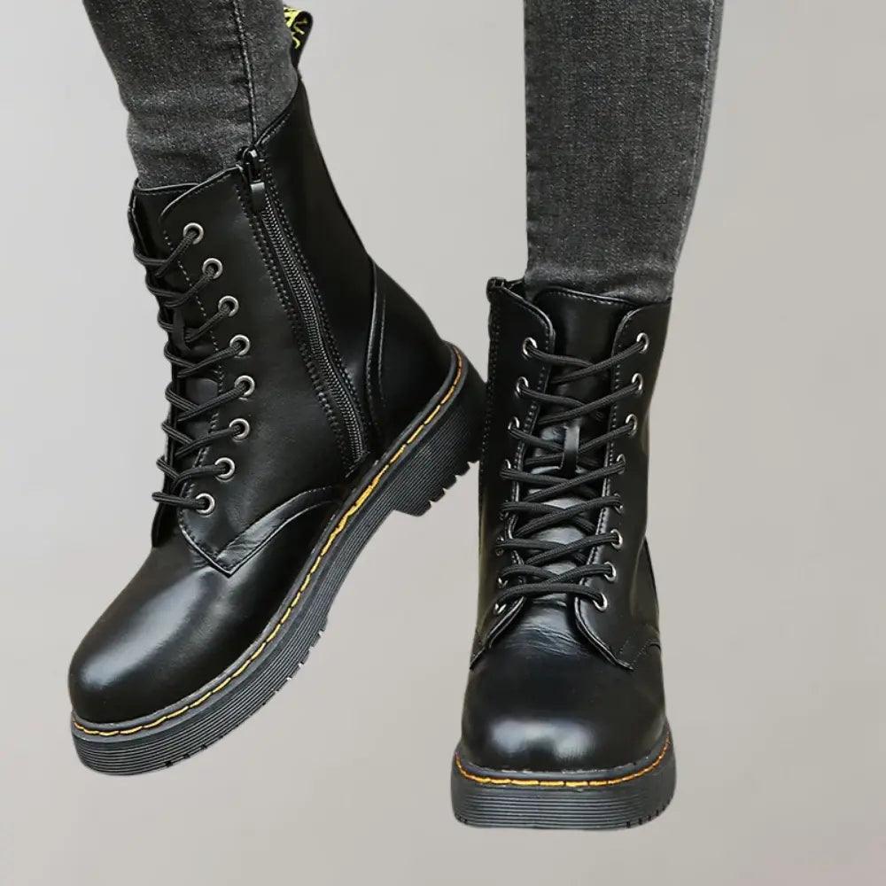 Liora - Stylish Women's Black Lace-Up Combat Boots With Durable Sole For Everyday Wear 5