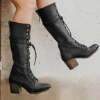 Liora - Stylish Women's Knee High Boots With Lace-Up Front And Chunky Heel For Casual And Evening Wear 0