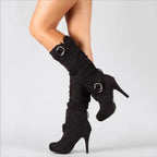 Liora - Stylish Women's Knee High Boots With Stiletto Heel And Buckle Strap For Day And Evening Wear 0
