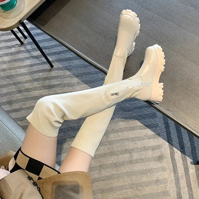 Liora - Stylish Women's Knee High Boots With Stretch Fit And Chunky Sole For Casual And Office Wear 4