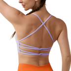 MunaWear - Bras - Celina – High Support Seamless Sports Bra with Crossed Back Straps and Removable Pads for Ultimate Comfort - Light Purple / XL