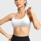 MunaWear  Bras  Lila – Elegant White Sports Bra with Seamless Padded Support and Stylish Crossed Straps 