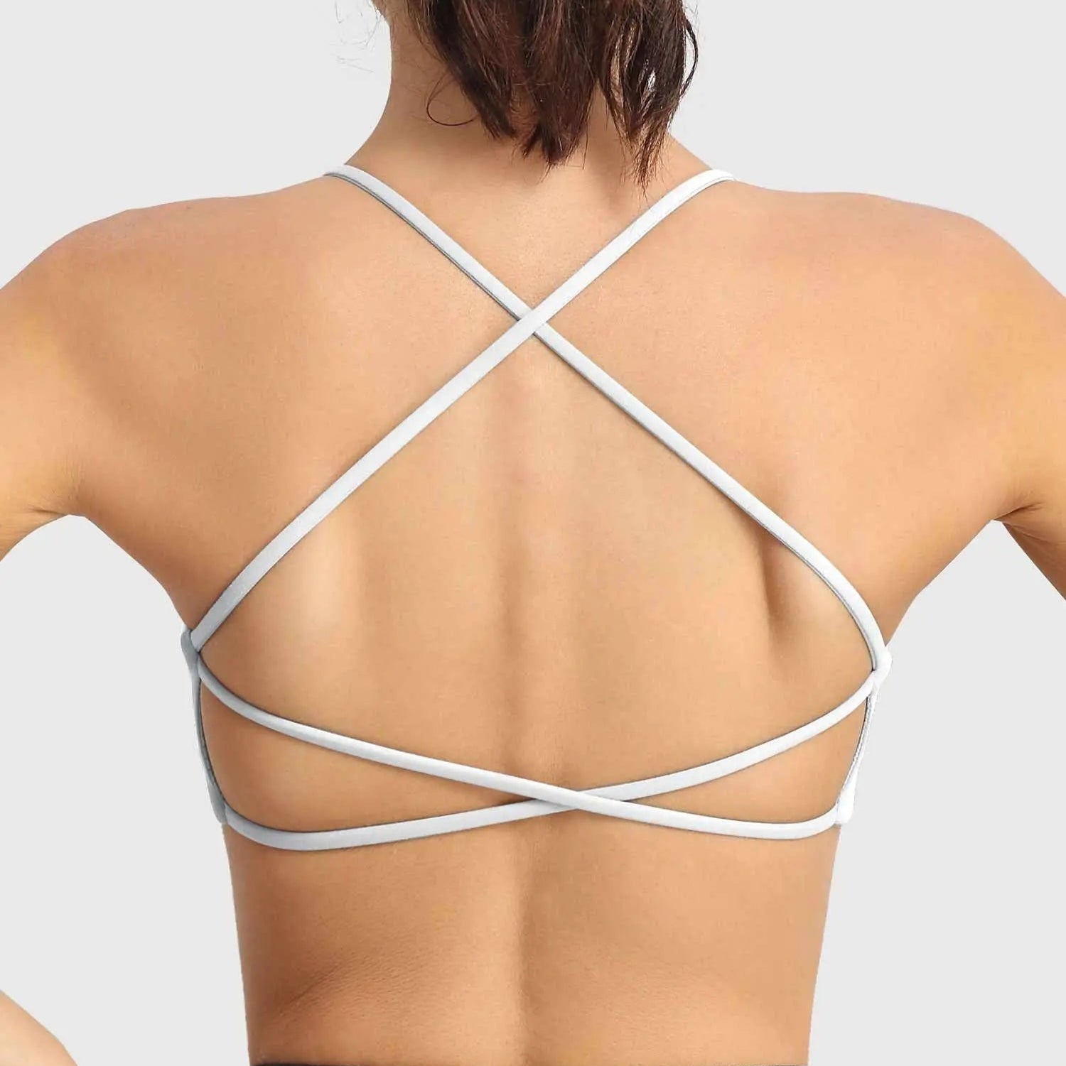 MunaWear  Bras  Lila – Elegant White Sports Bra with Seamless Padded Support and Stylish Crossed Straps 