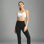 MunaWear  Bras  Lila – Elegant White Sports Bra with Seamless Padded Support and Stylish Crossed Straps 