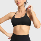 MunaWear  Bras  Lila – Elegant White Sports Bra with Seamless Padded Support and Stylish Crossed Straps 