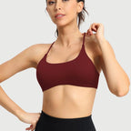 MunaWear  Bras  Lila – Elegant White Sports Bra with Seamless Padded Support and Stylish Crossed Straps  Red-L