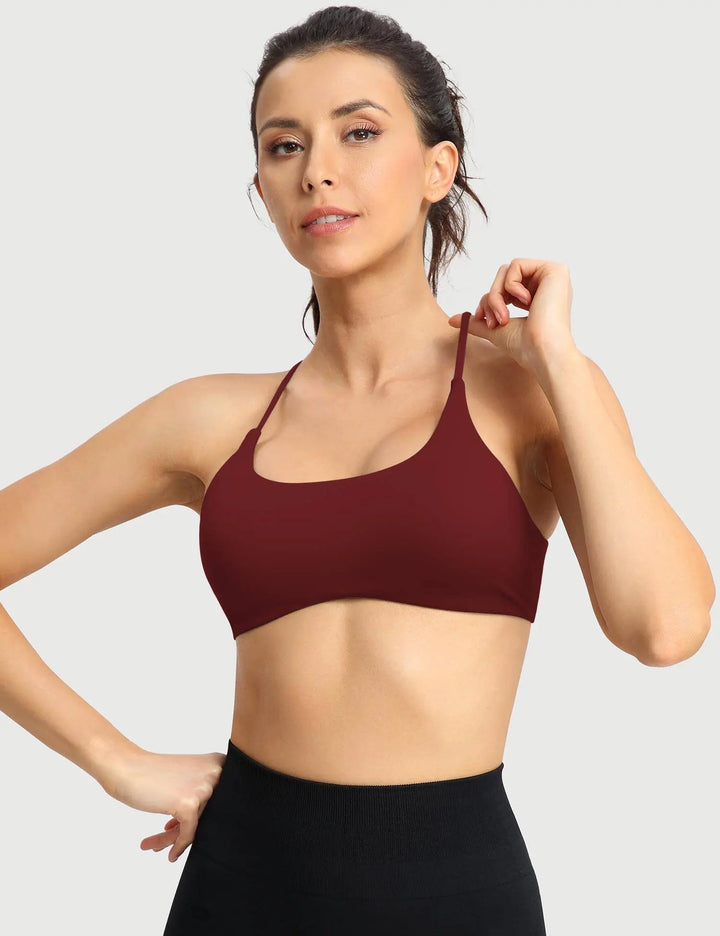 MunaWear  Bras  Lila – Elegant White Sports Bra with Seamless Padded Support and Stylish Crossed Straps  Red-L