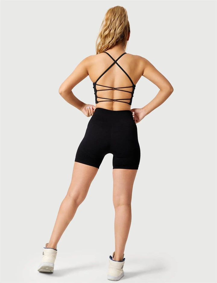 MunaWear  Bras  Luna – High Support Seamless Sports Bra with Crossed Back Straps and Removable Pads for Ultimate Comfort 