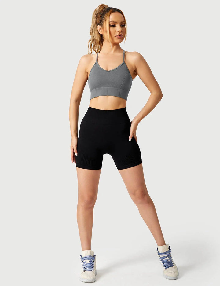 MunaWear  Bras  Luna – High Support Seamless Sports Bra with Crossed Back Straps and Removable Pads for Ultimate Comfort  Dark-Gray-XL