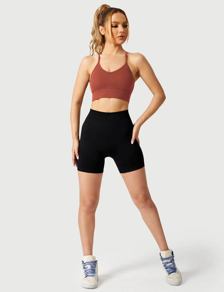 MunaWear  Bras  Luna – High Support Seamless Sports Bra with Crossed Back Straps and Removable Pads for Ultimate Comfort  Red-XL