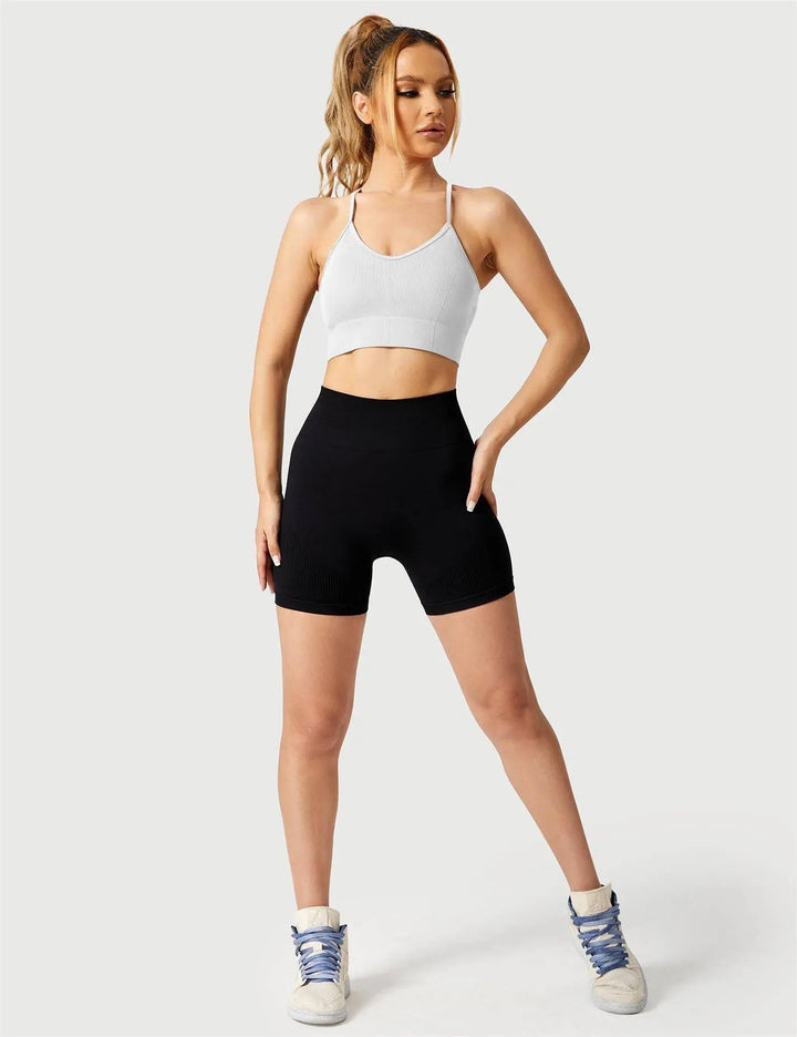 MunaWear  Bras  Luna – High Support Seamless Sports Bra with Crossed Back Straps and Removable Pads for Ultimate Comfort  White-XL