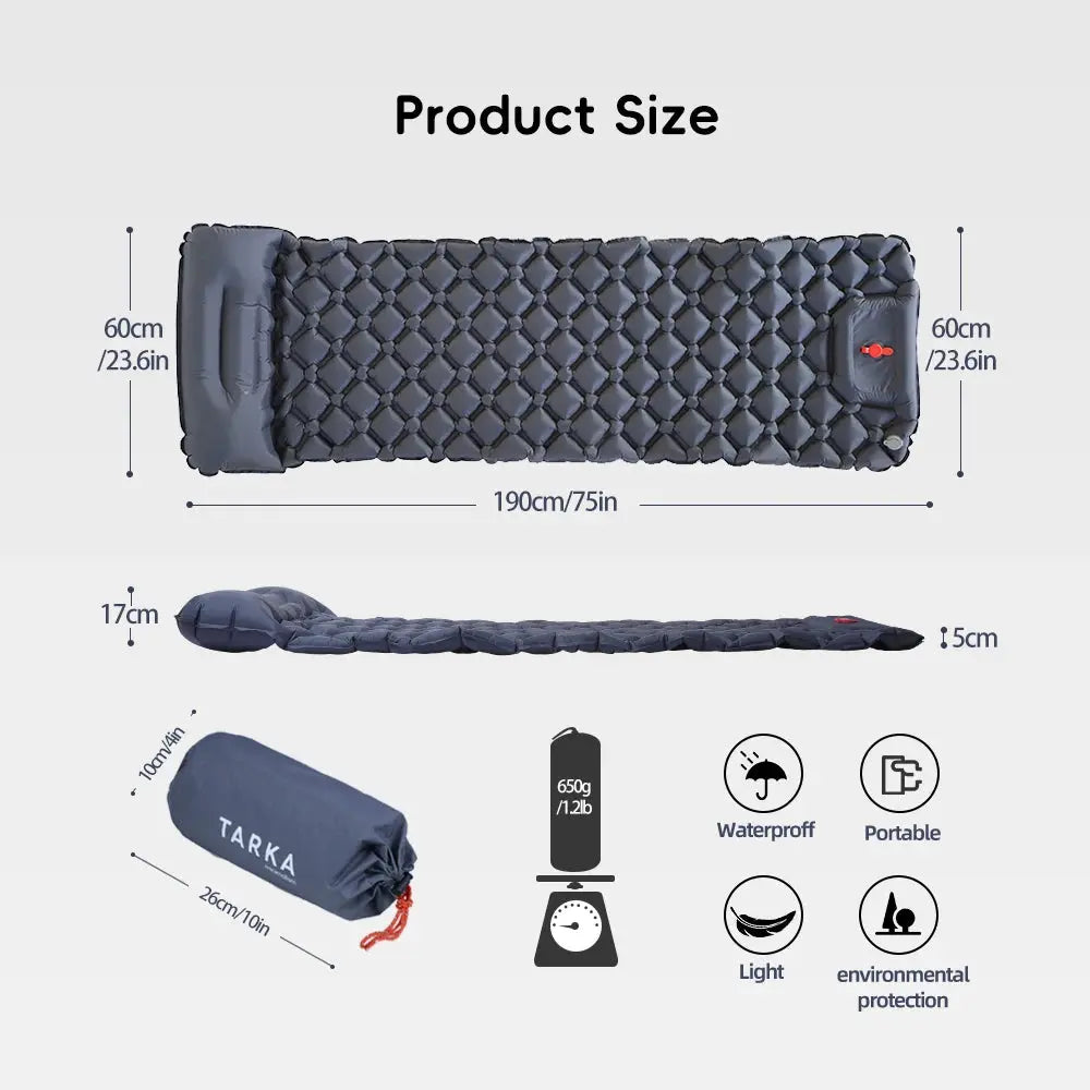 Talia – Self-Inflating Camping Mattress with Built-in Pump & Pillow, Perfect Sleeping Pad for Outdoor Adventures, Size 190x60cm 2