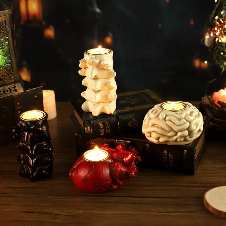 Gothic Candle Holders – Creepy Heart, Brain & Spine Designs – Unique Votive Candle Holders for Halloween Decor 2