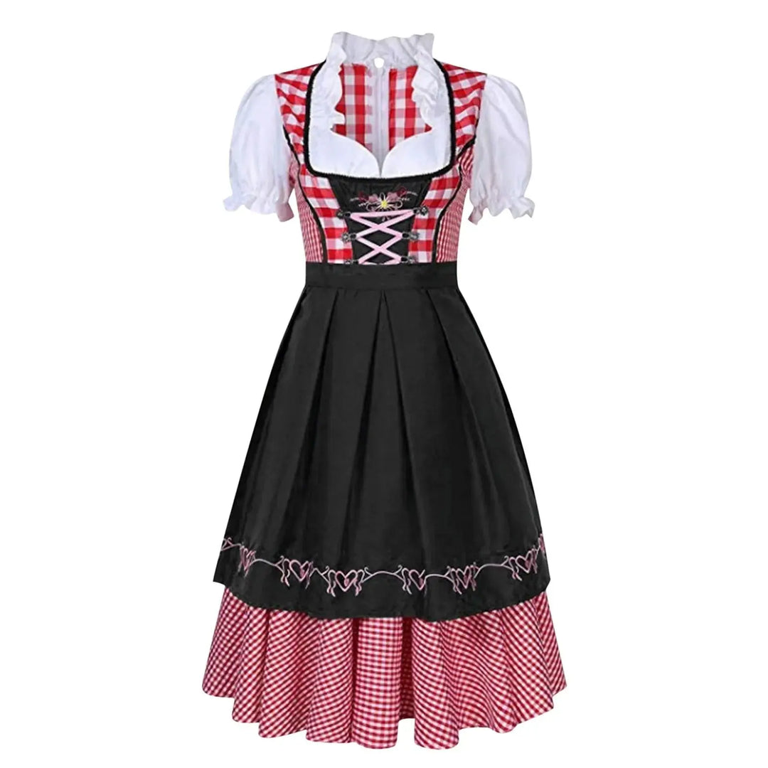 Oktoberfest Dirndl Dress – Elegant Diamond Pattern with Short Sleeves – Perfect for Beer Festivals 1