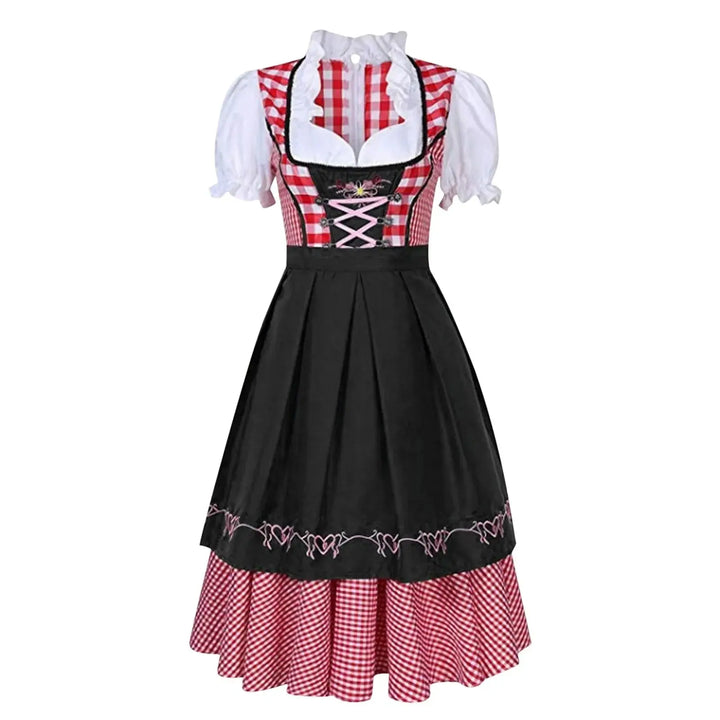 Oktoberfest Dirndl Dress – Elegant Diamond Pattern with Short Sleeves – Perfect for Beer Festivals 1