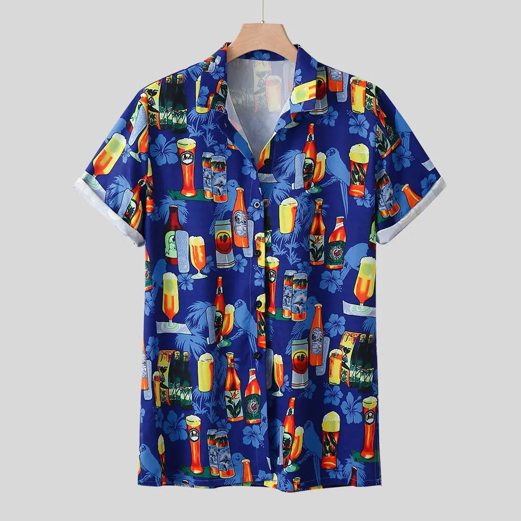 Oktoberfest Hawaiian Shirt for Men – Colorful Cocktail & Beer Bottle Print – Perfect for Summer Parties 0