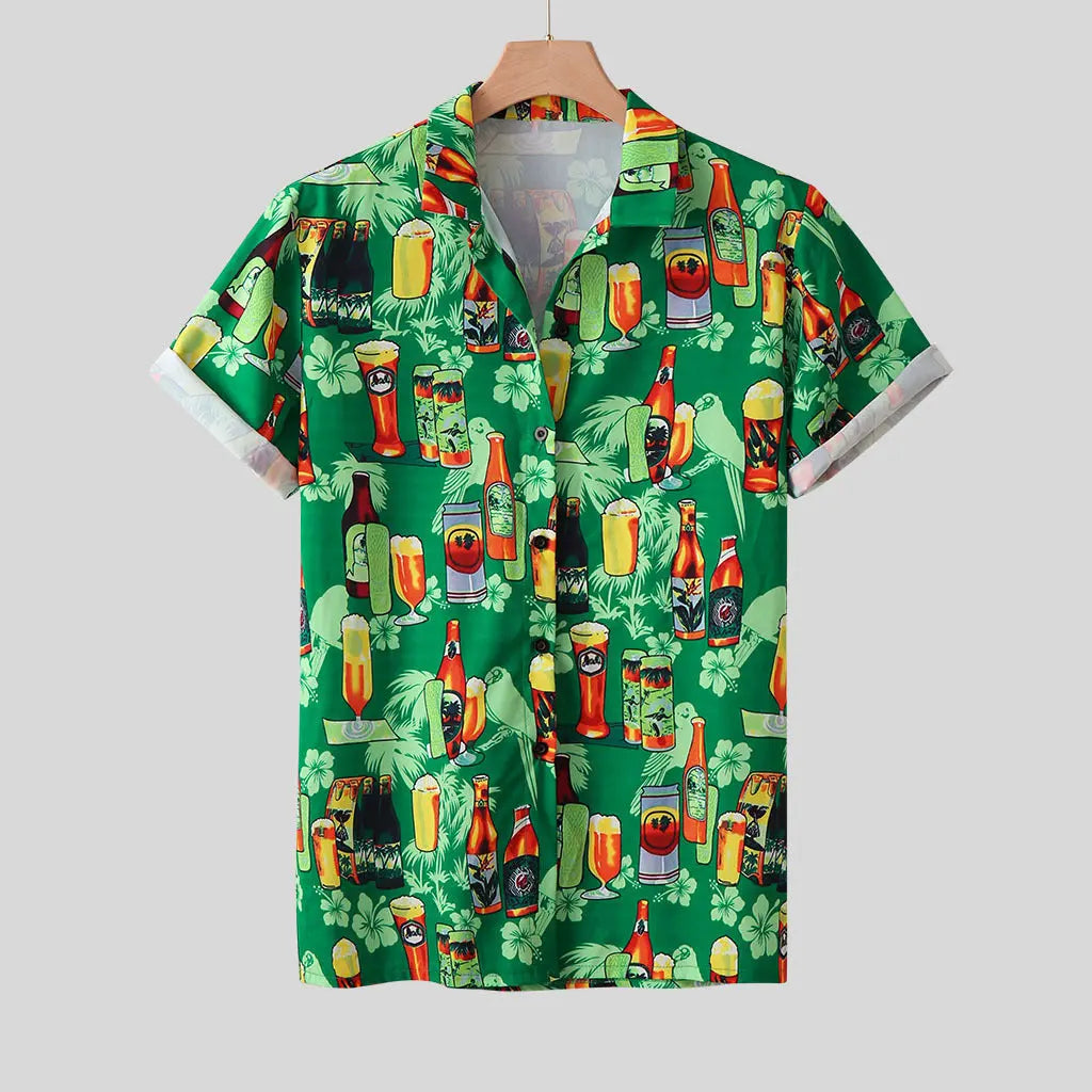 Oktoberfest Hawaiian Shirt for Men – Colorful Cocktail & Beer Bottle Print – Perfect for Summer Parties 3