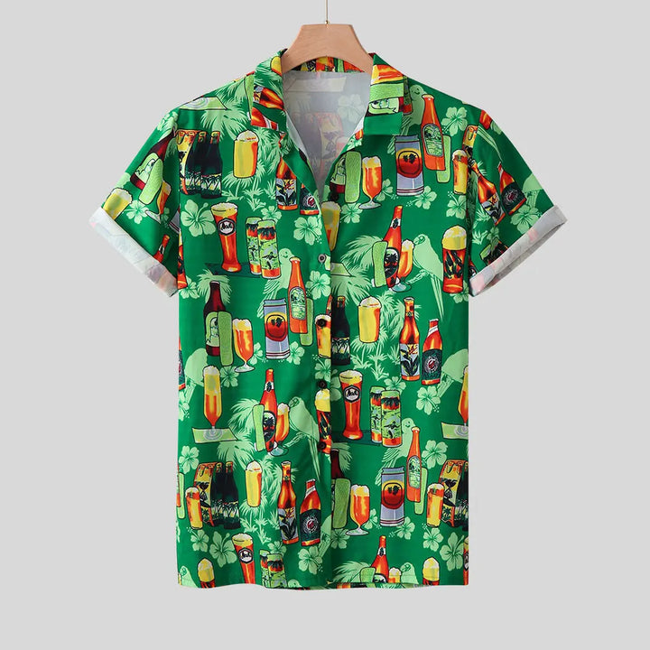 Oktoberfest Hawaiian Shirt for Men – Colorful Cocktail & Beer Bottle Print – Perfect for Summer Parties 3