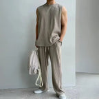 Eric - Sleeveless Knit Top & Comfortable Loose Pants Set for Summer Style