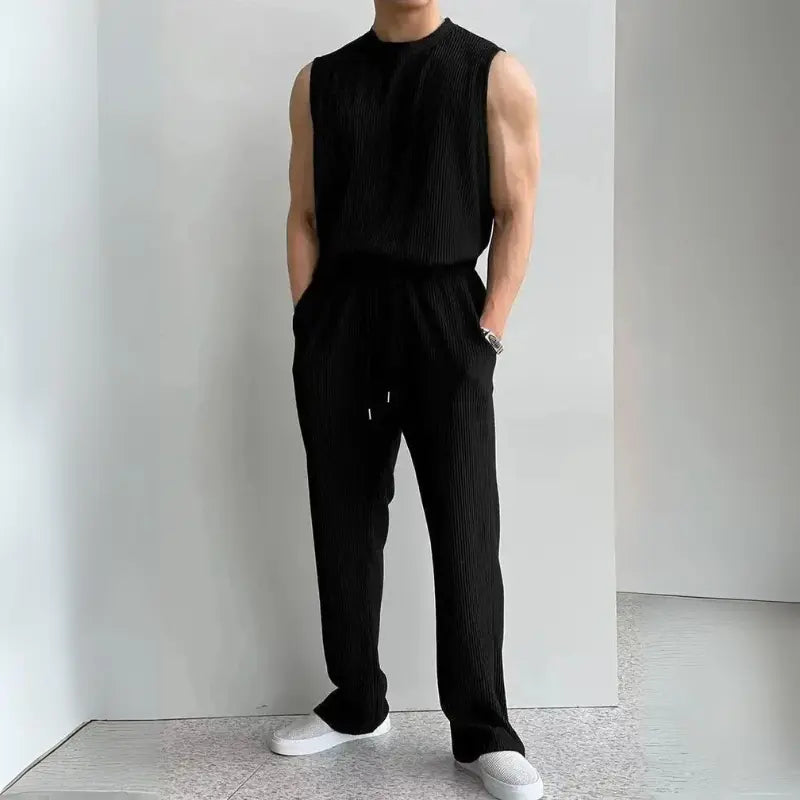 Eric - Sleeveless Knit Top & Comfortable Loose Pants Set for Summer Style