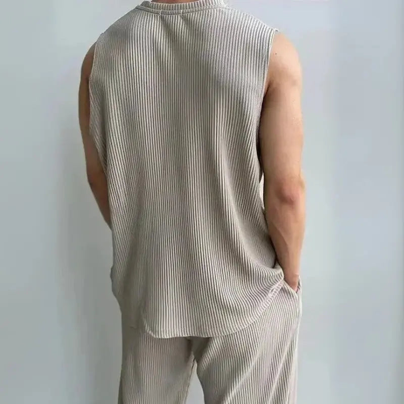 Eric - Sleeveless Knit Top & Comfortable Loose Pants Set for Summer Style