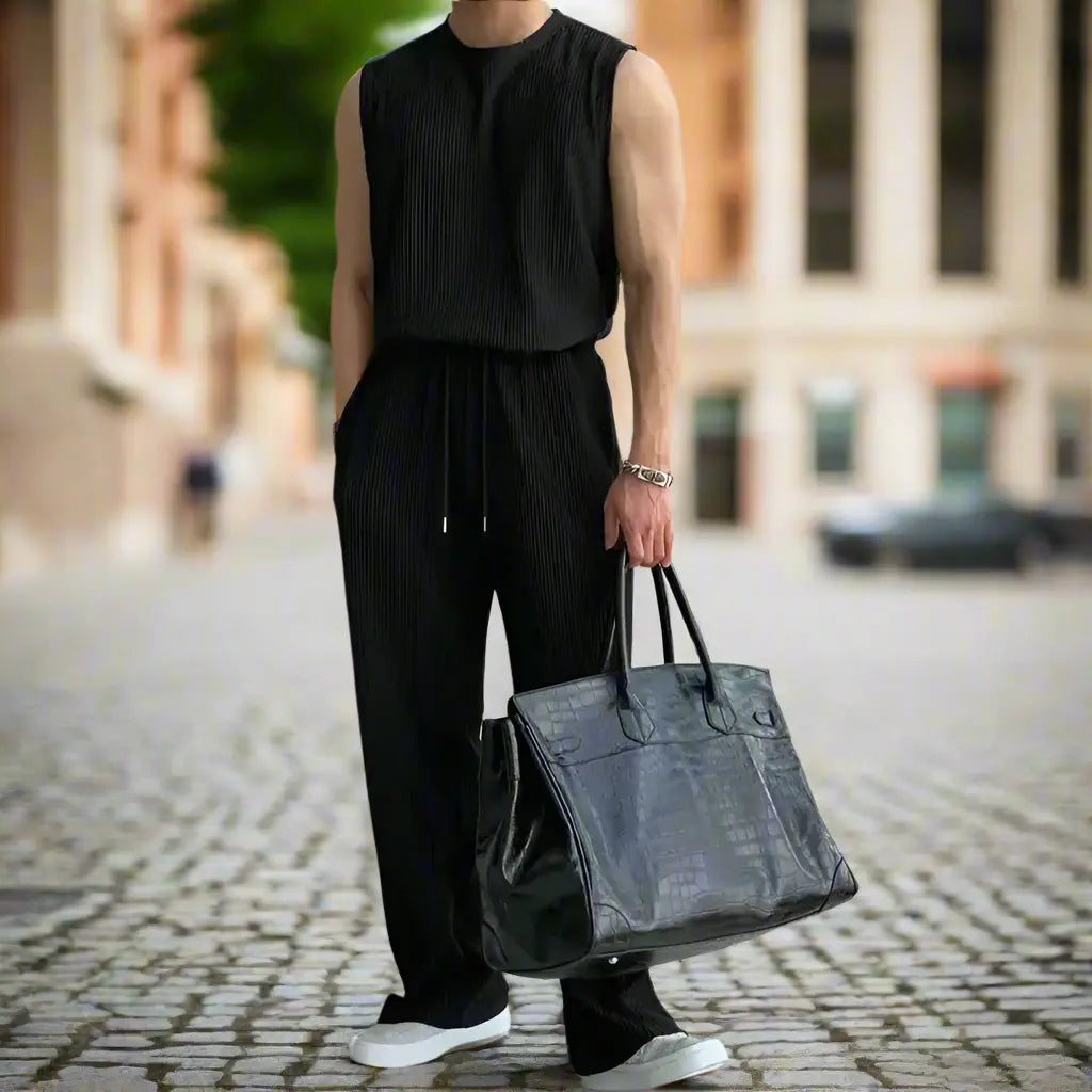 Eric - Sleeveless Knit Top & Comfortable Loose Pants Set for Summer Style