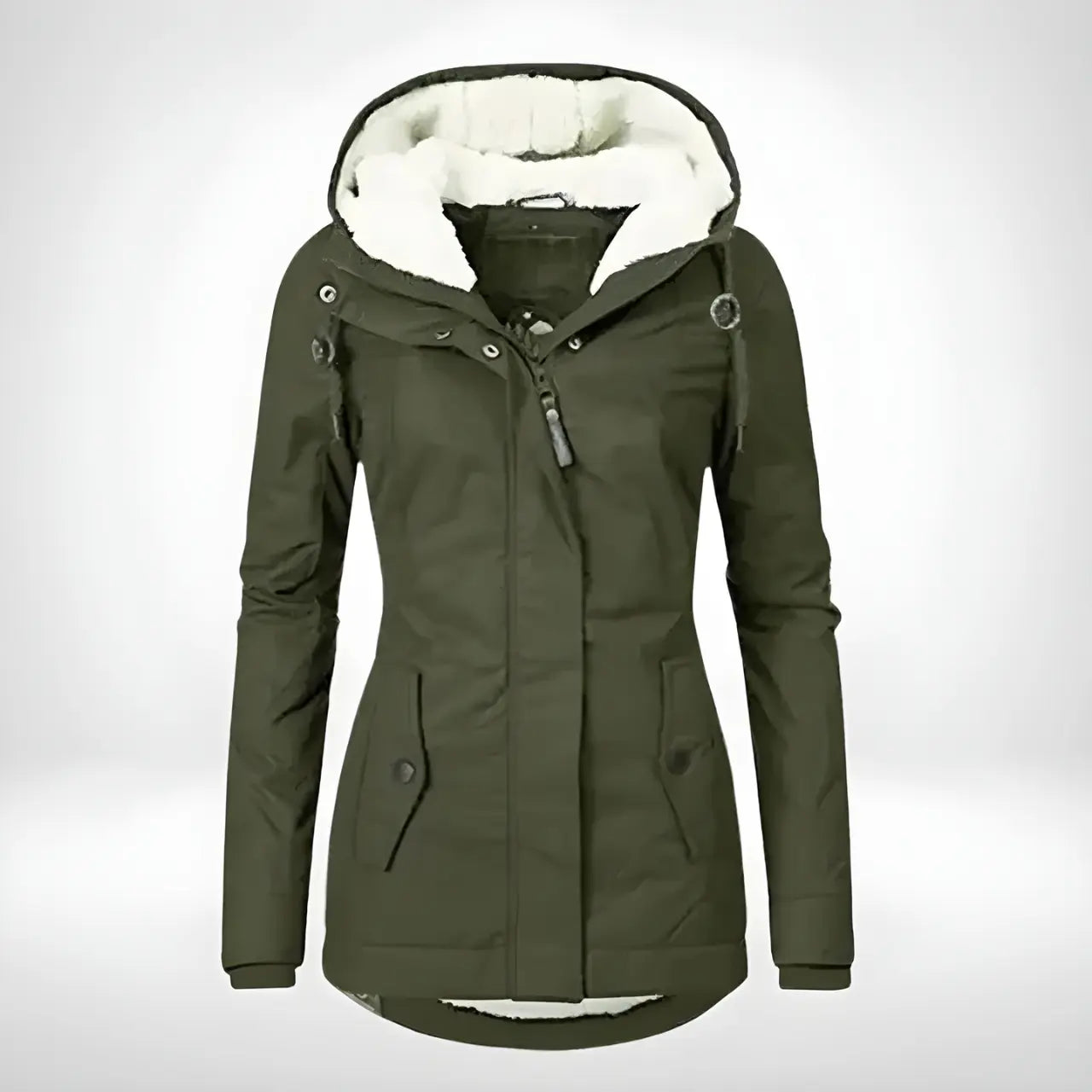 MunaWear - Coats - Avenne – Stylish Women's Rain Jacket With Warming Lining For Cold Weather - Army Green