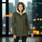MunaWear - Coats - Avenne – Stylish Women's Rain Jacket With Warming Lining For Cold Weather - Army Green
