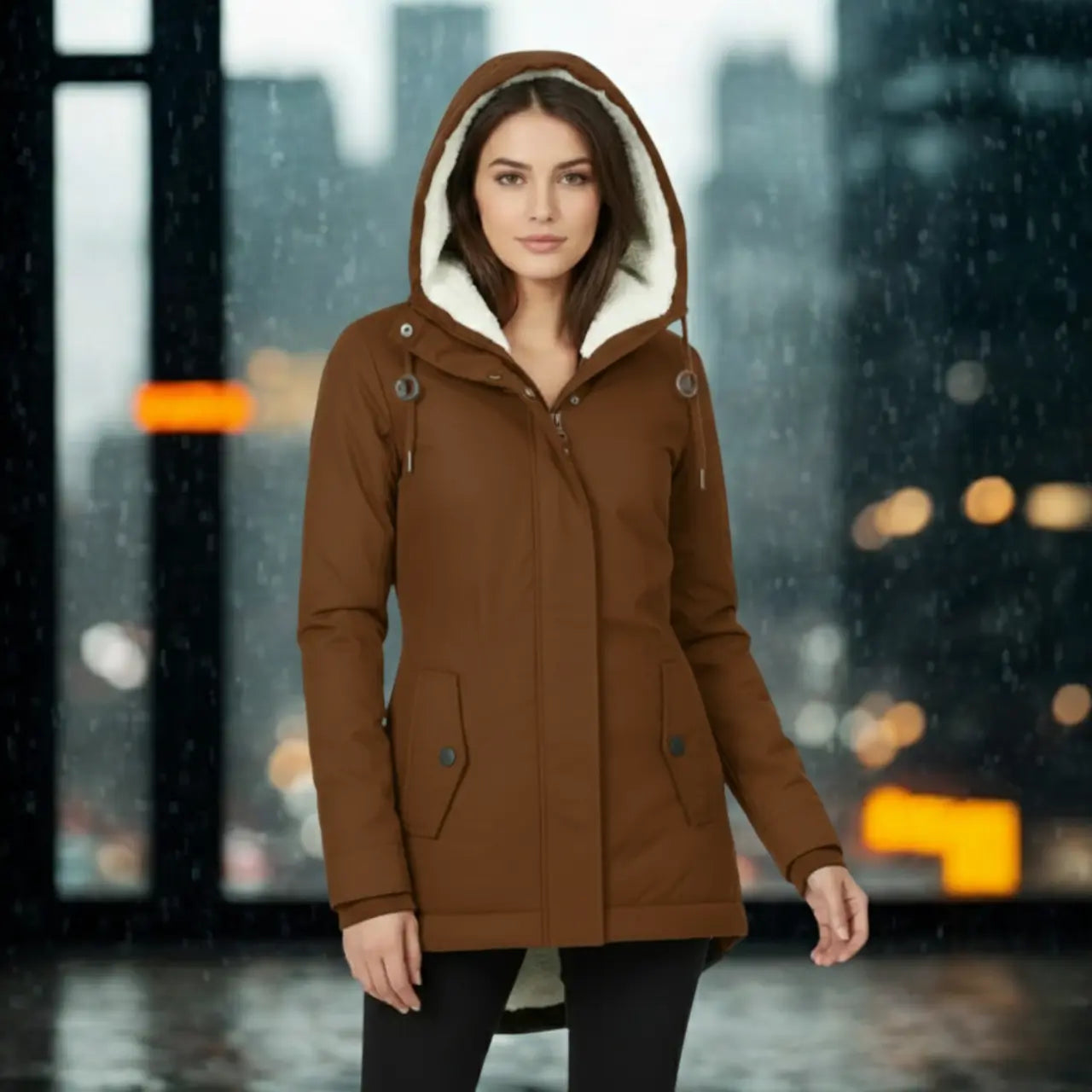 MunaWear - Coats - Avenne – Stylish Women's Rain Jacket With Warming Lining For Cold Weather - Brown