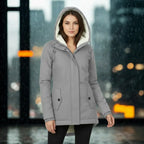MunaWear - Coats - Avenne – Stylish Women's Rain Jacket With Warming Lining For Cold Weather - Light Gray 