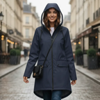 MunaWear - Coats - Francine – Stylish Women's Rain Jacket With Hood For All-Weather Protection - Navy Blue / 3XL