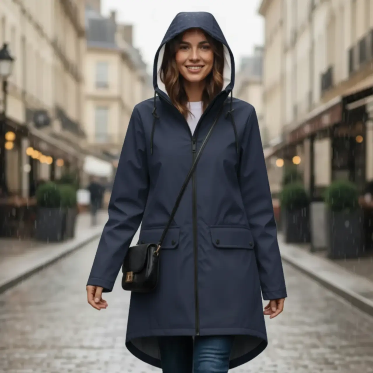 MunaWear - Coats - Francine – Stylish Women's Rain Jacket With Hood For All-Weather Protection - Navy Blue / 3XL