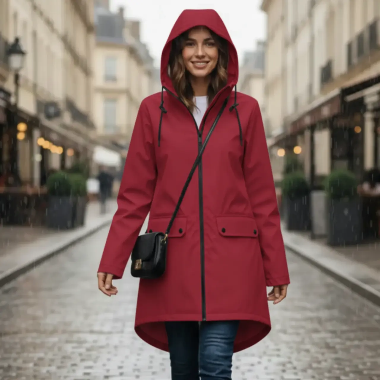 MunaWear - Coats - Francine – Stylish Women's Rain Jacket With Hood For All-Weather Protection - Red / 3XL