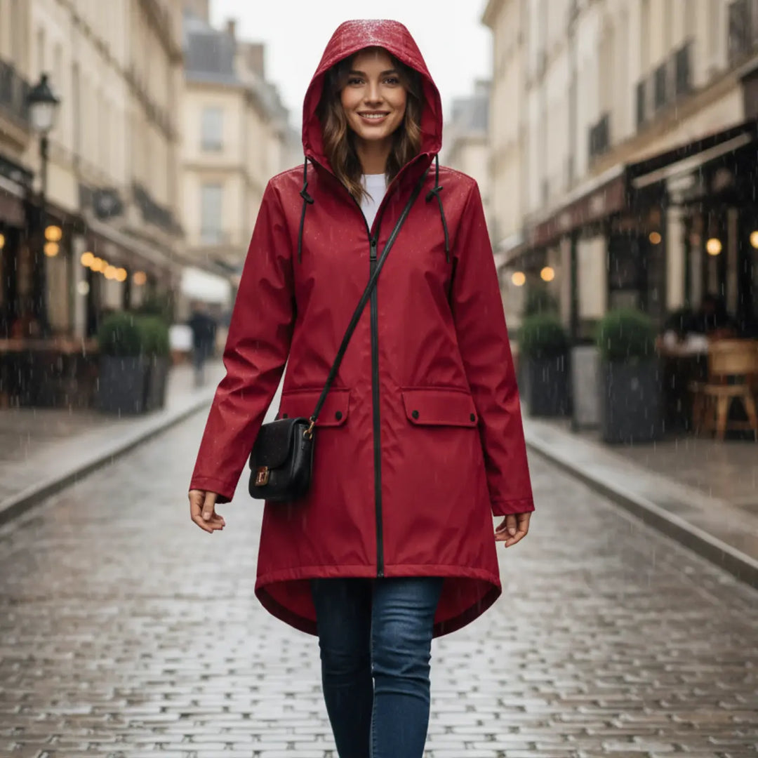 MunaWear - Coats - Francine – Stylish Women's Rain Jacket With Hood For All-Weather Protection - Red