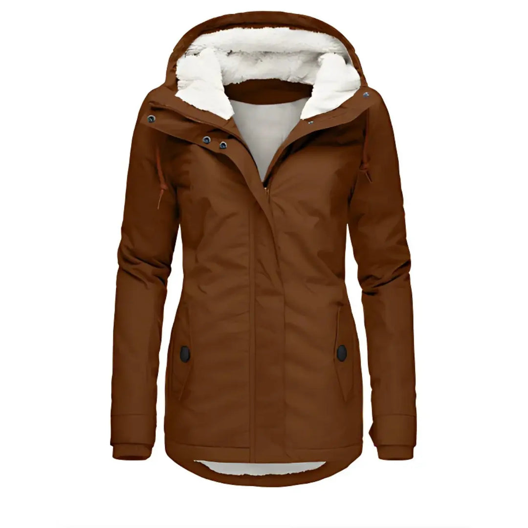 MunaWear - Coats - Liora – Stylish Women's Rain Jacket With Warming Lining For Cold Weather - Brown / 4XL