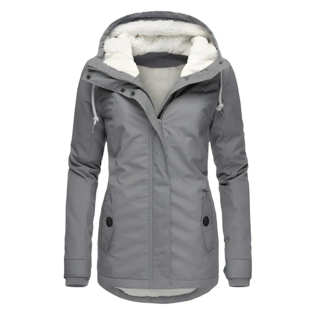 MunaWear - Coats - Liora – Stylish Women's Rain Jacket With Warming Lining For Cold Weather - Light Gray / 4XL