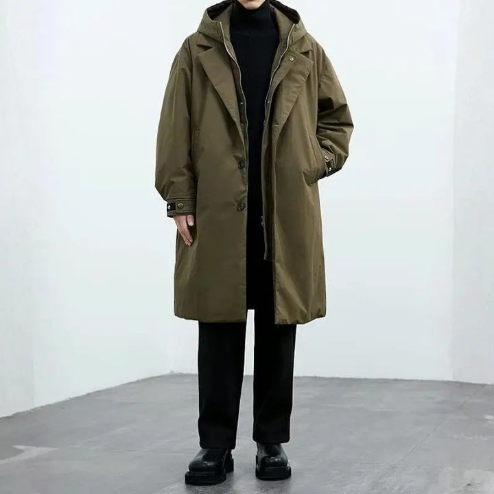 MunaWear - Coats & Jackets - Caden – Long Waterproof Puffer Trench Coat For Men With Hood For Cold Weather Protection - 