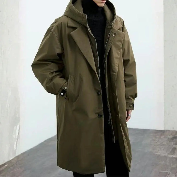 MunaWear - Coats & Jackets - Caden – Long Waterproof Puffer Trench Coat For Men With Hood For Cold Weather Protection - 